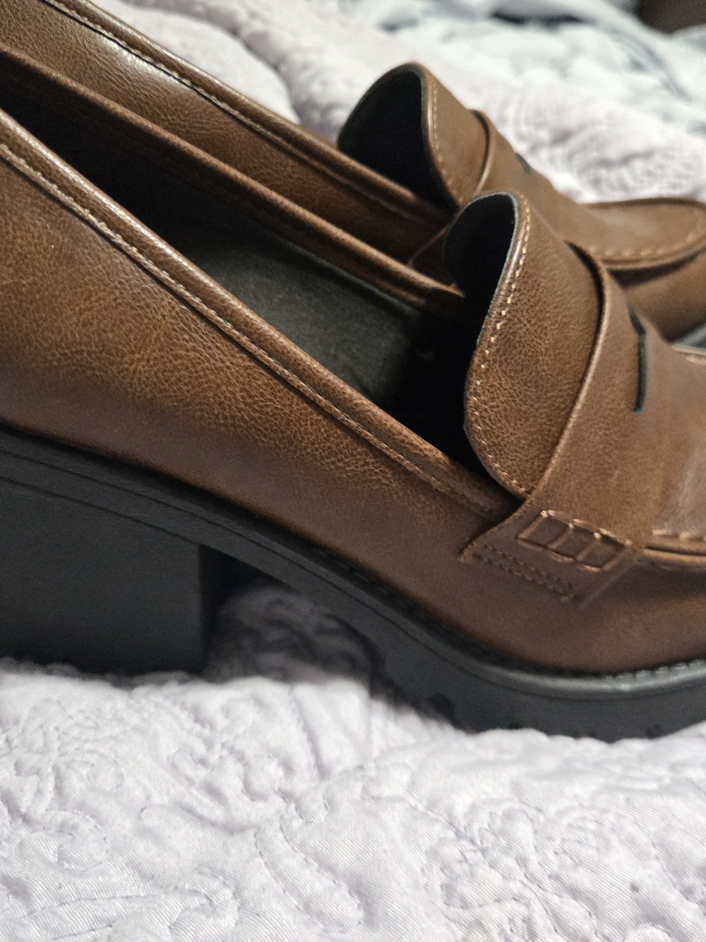 Soda Brown Women's Loafers with Low Block Heel
